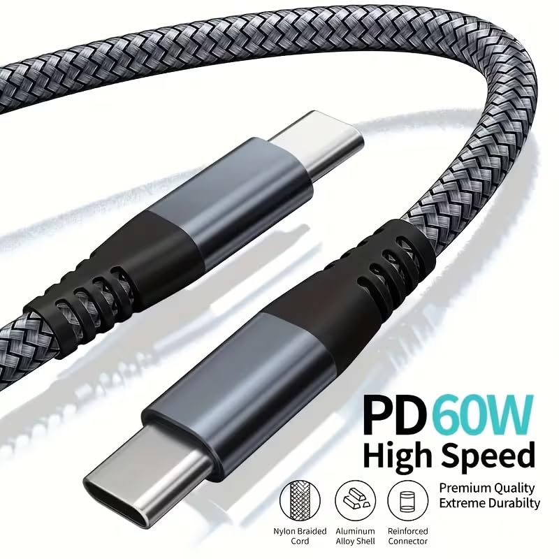 5-Pack 6.6ft 60W Fast Charging USB‑C to USB‑C Nylon Braided - up to 480 Mbps