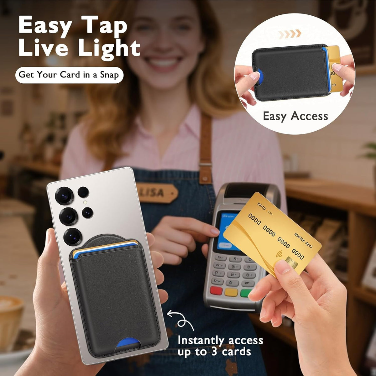 Magnetic Card Holder | Compatible with Magsafe Wallet | for Samsung Galaxy A23 S24 Ultra N52 | Fits 3 Cards