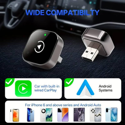 Wireless CarPlay & AndroidAuto Adapter - Upgrade Your Wired CarPlay/AndroidAuto to Wireless - Mini USB Design for Cars with Built-in Wired Apple CarPlay or Android Auto - Seamless Use