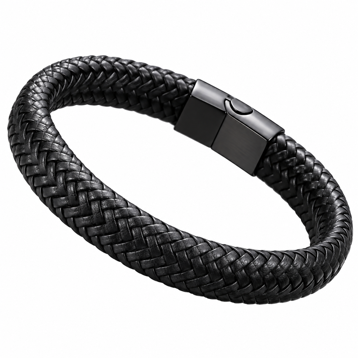 Men’s Black Braided Leather Bracelet | Stainless Steel Clasp