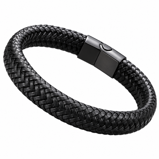 Men’s Black Braided Leather Bracelet | Stainless Steel Clasp