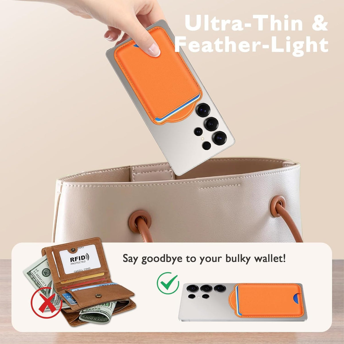 Magnetic Card Holder | Compatible with Magsafe Wallet | for Samsung Galaxy A23 S24 Ultra N52 | Fits 3 Cards